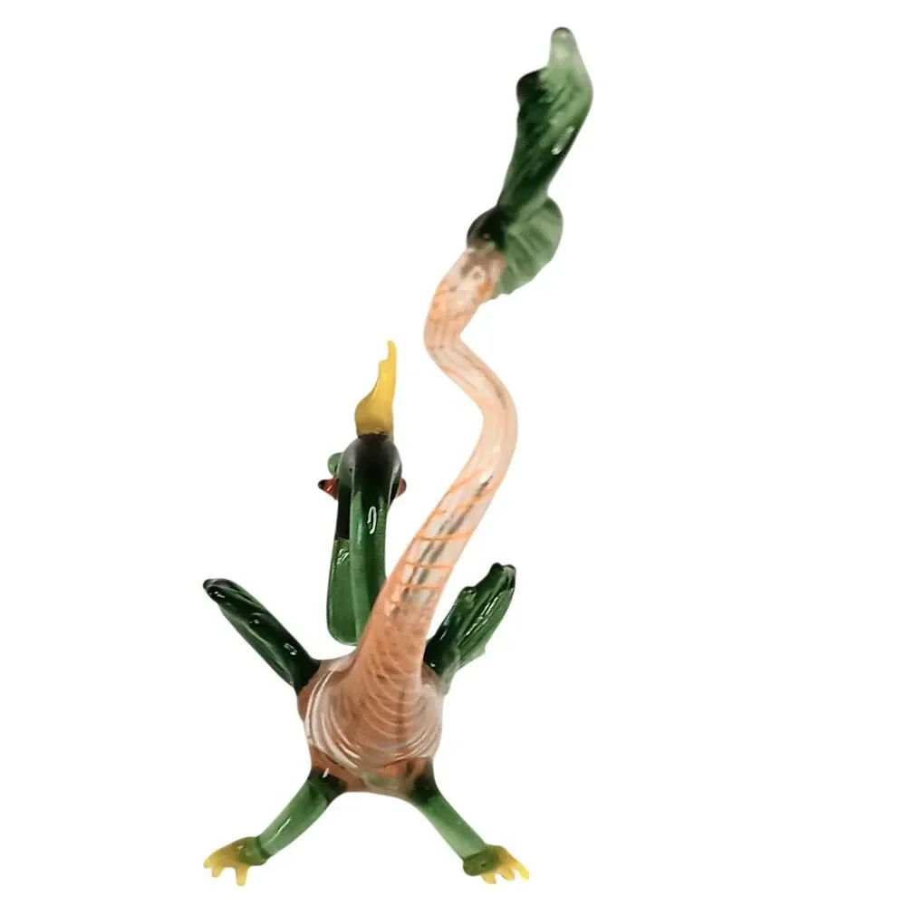 VTG Miniature Hand Blown Glass Dragon Green Yellow Orange Tongue 5